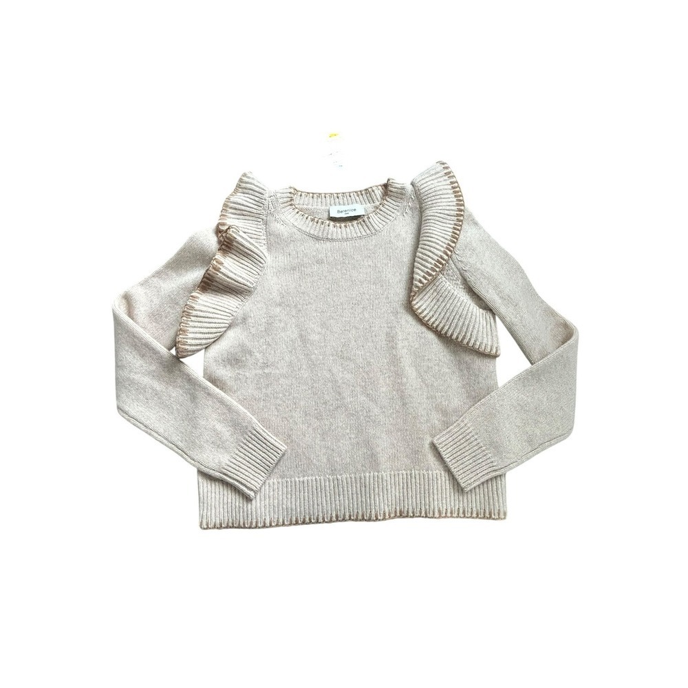 Berenice Paris Knit Sweater Ruffle Shoulders Tan Neutral Women's XS
